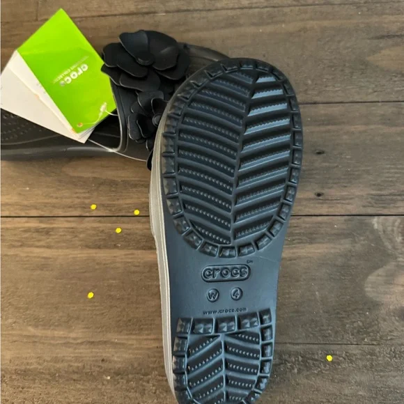 CROCS Black Floral Slide Sandals with Layered Flower Accents - Picture 4 of 4